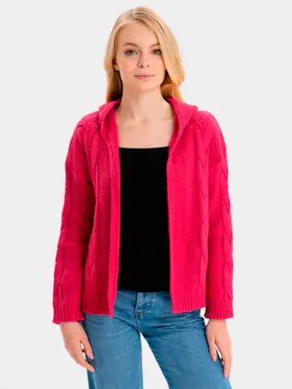 Кардиган-бомбер женский крупной вязки с капюшоном