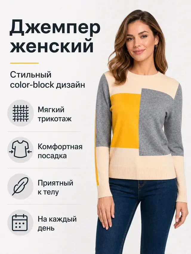 Трикотажный джемпер женский, с круглым вырезом, повседневный