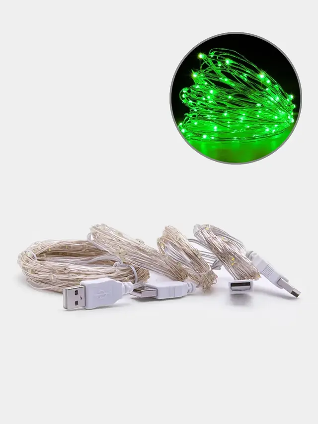 Гирлянда медная светодиодная LED, USB питание — фото 3