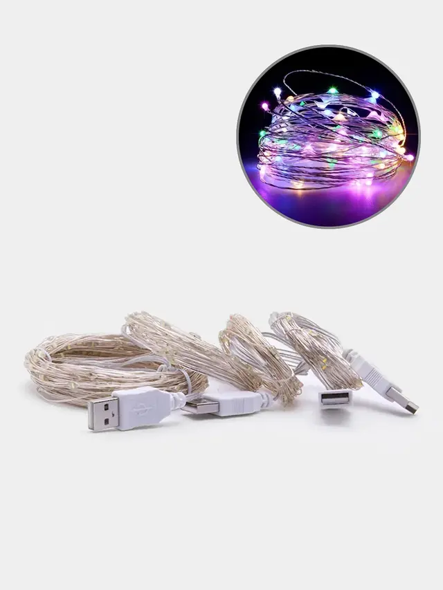 Гирлянда медная светодиодная LED, USB питание — фото 4