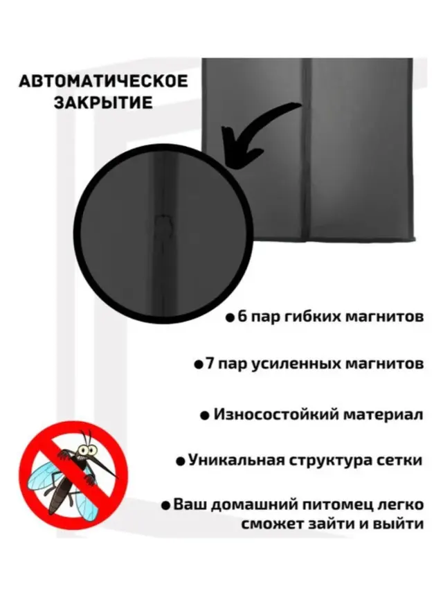 Москитная сетка на дверь на магнитах, 100 х 210 см — фото 4