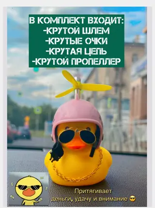 Утка в шлеме, с пропеллером и в очках/крутая уточка в машину
