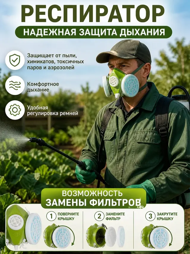 Маска с двумя фильтрами, двухфильтровая респираторная маска, респиратор — фото 4