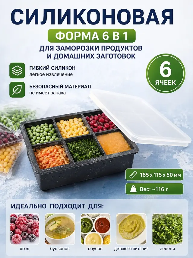 Форма для льда и заготовок,Силиконовая форма для заморозки и хранения (4 и 6 ячеек)