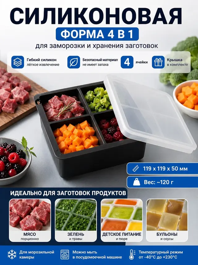 Форма для льда и заготовок,Силиконовая форма для заморозки и хранения (4 и 6 ячеек) — фото 3