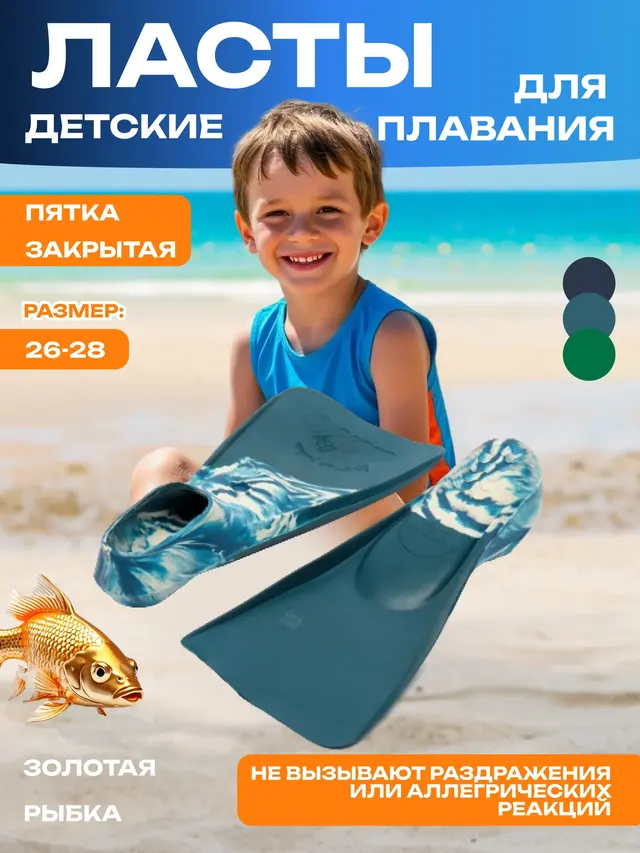 Ласты резиновые для плавания Золотая рыбка, Малютка, Стрела, 26-37 размер