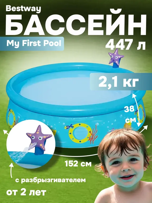 Бассейн My First Pool с разбрызгивателем, 152 х 38 см, 477 литров — фото 3