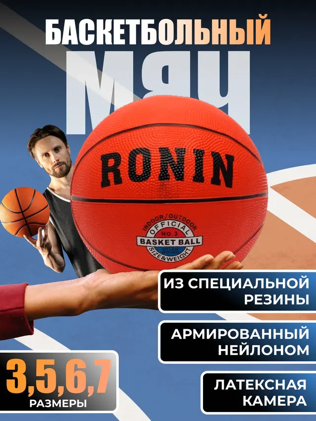 Мяч баскетбольный одноцветный RONIN номер 3,6,7