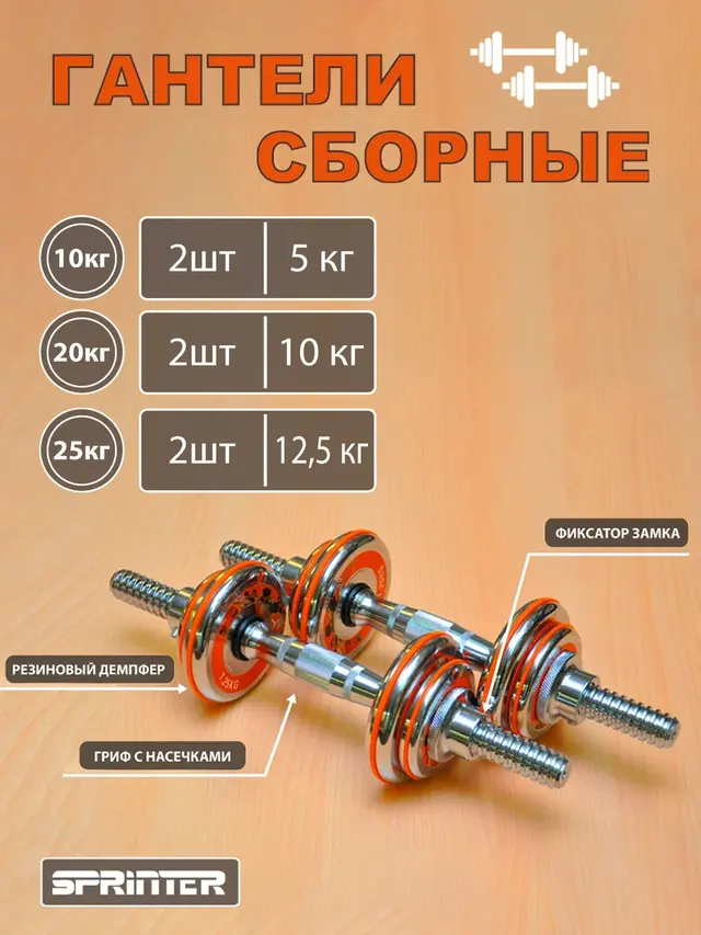 Гантели сборные(комплект 2 шт). Гантели хромированные. Набор из 2 по 5 кг, 10 кг, 12,5 кг