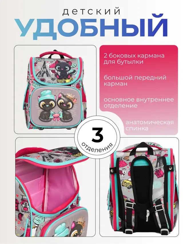 Рюкзак школьный для девочки, анатомическая спинка — фото 3