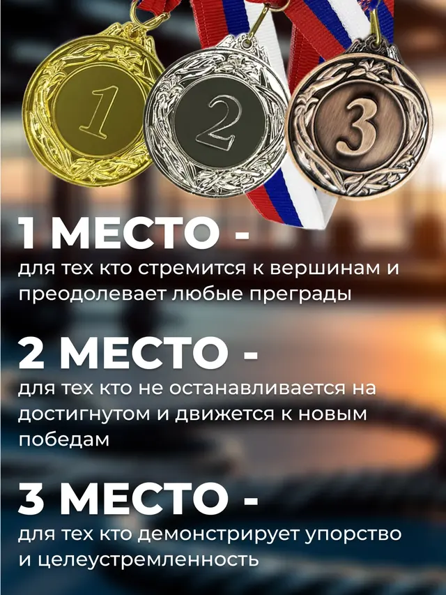 Медаль призовая 5,3 см на ленте, металл, 1-2-3 место, золото, серебро, бронза — фото 3