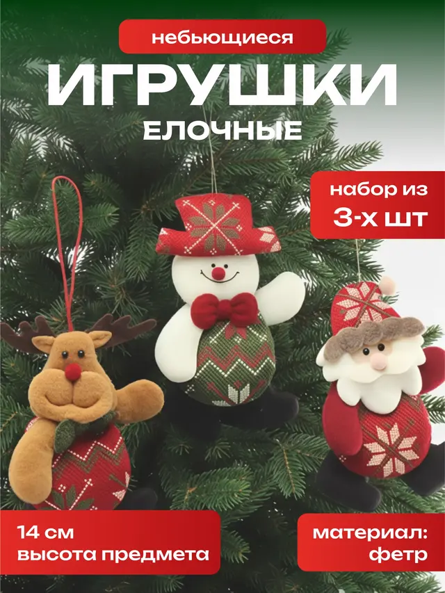 Новогодние Елочные игрушки украшения, набор из 3 шт — фото 2