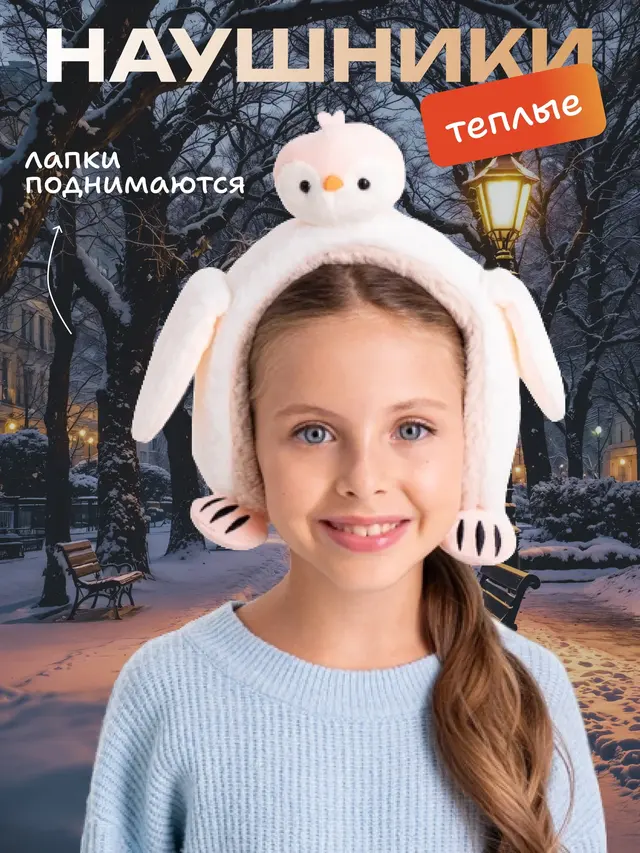 Наушники утепленные меховые с подвижными ушками