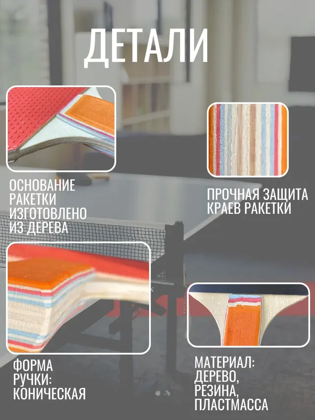 Набор для настольного тенниса (2 ракетки, 3 шарика) в чехле — фото 3