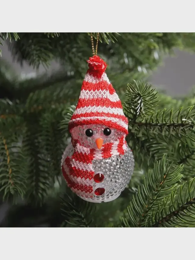 Елочная игрушка .Игрушка новогодняя снеговик святящаяся, случайный цвет — фото 3
