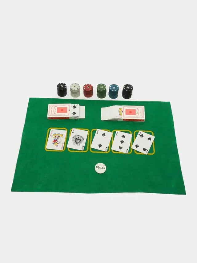 Набор для игры в покер: 120 фишек с номиналом, фишка дилера, 2 колоды карт, сукно — фото 3